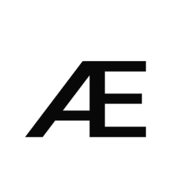 Black 'AE' logo on a white background