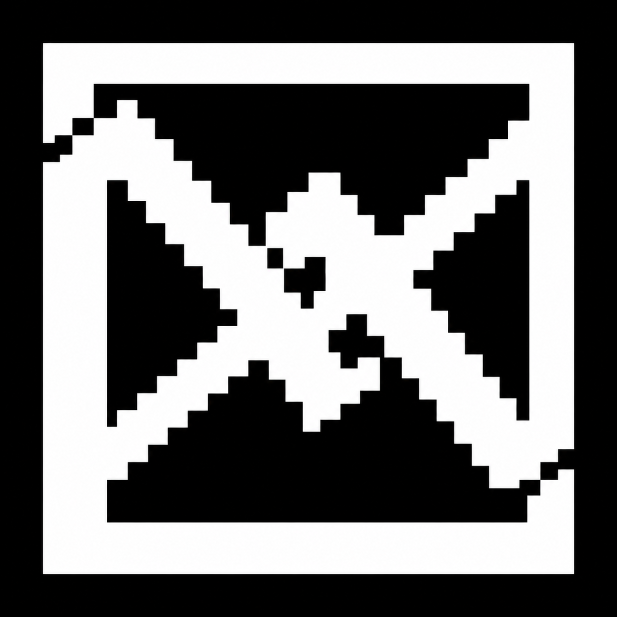 Pixelated black 'X' symbol on a white background